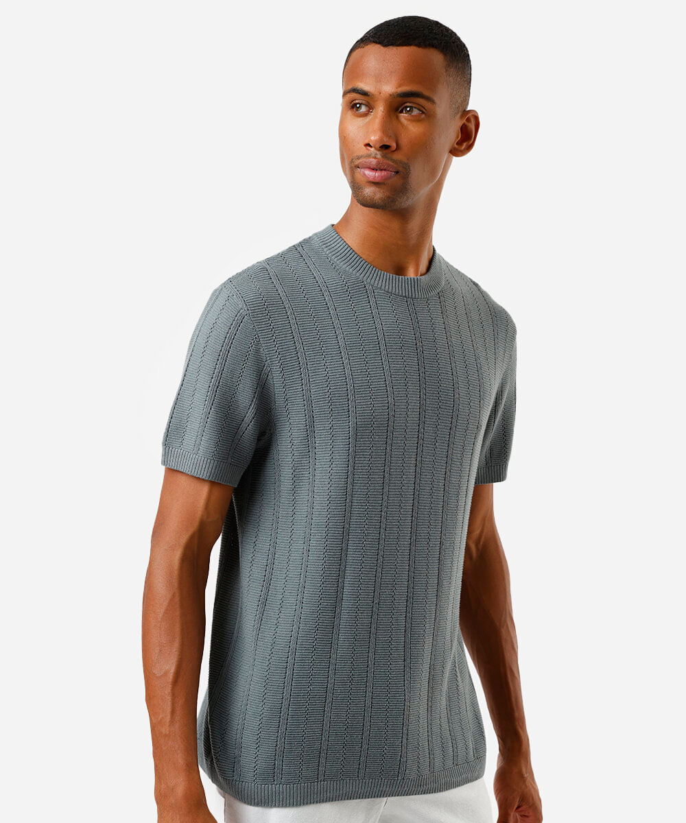 camiseta masculina de tricô manga curta verde