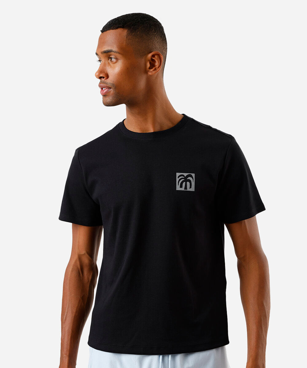camiseta masculina de algodão praiana preta