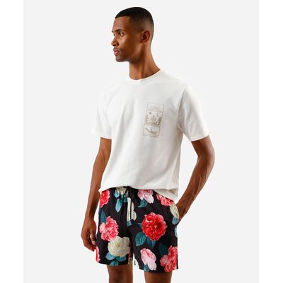 short masculino boardshort floral preto