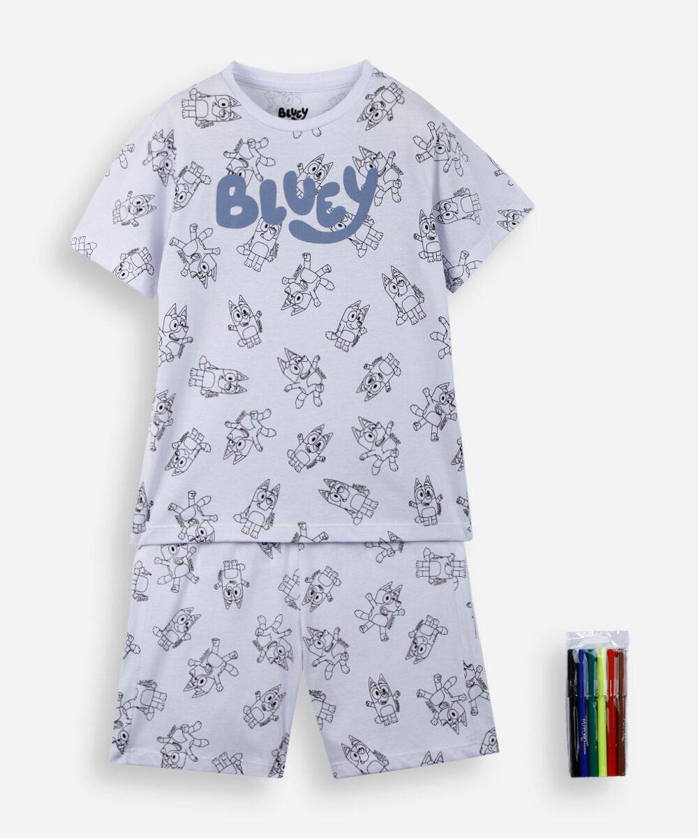pijama infantil bluey full colorir off white