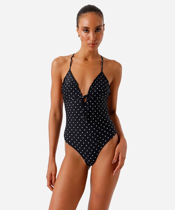 maiô feminino frufru e poá preto P