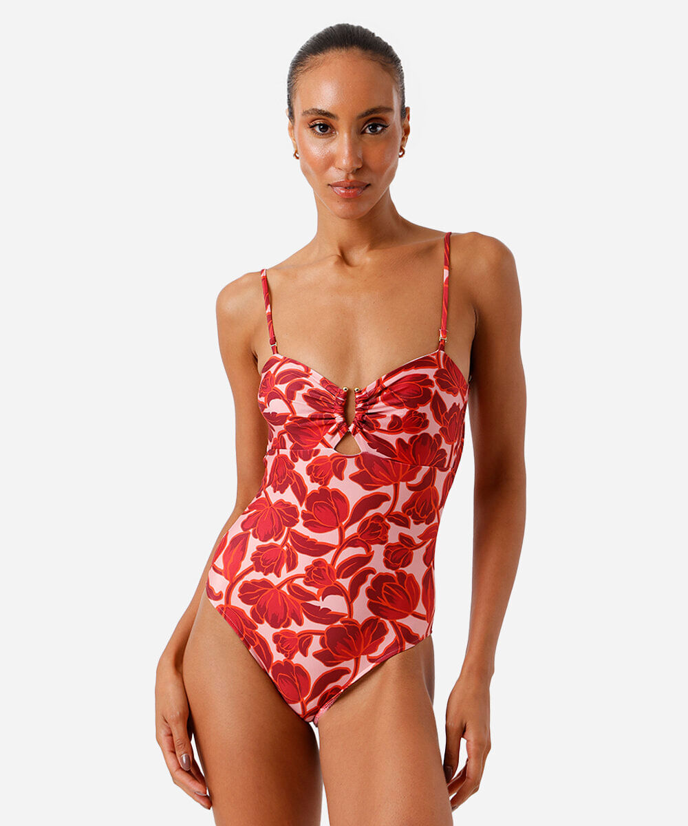 maiô com estampa floral rosa