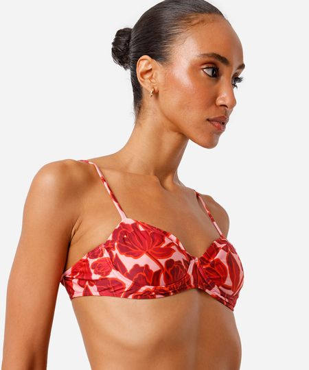 biquíni top balconet alças removíveis estampa floral rosa M