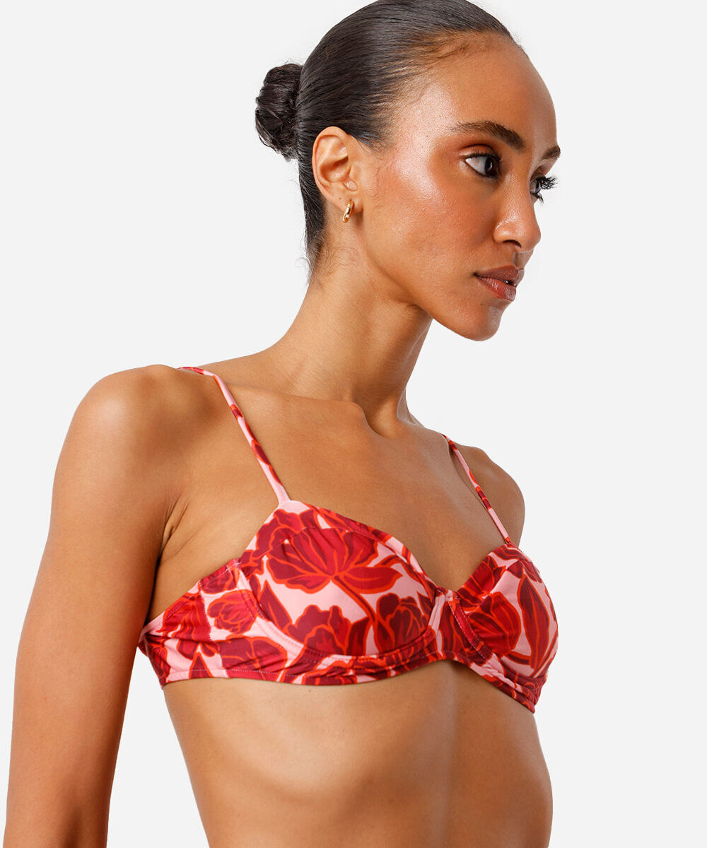 biquíni top balconet alças removíveis estampa floral rosa