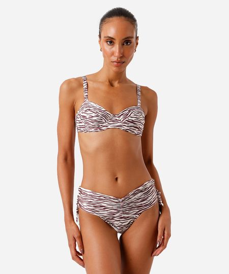 calcinha de biquíni pala franzida estampada marrom M calcinha de biquíni pala franzida estampada marrom M