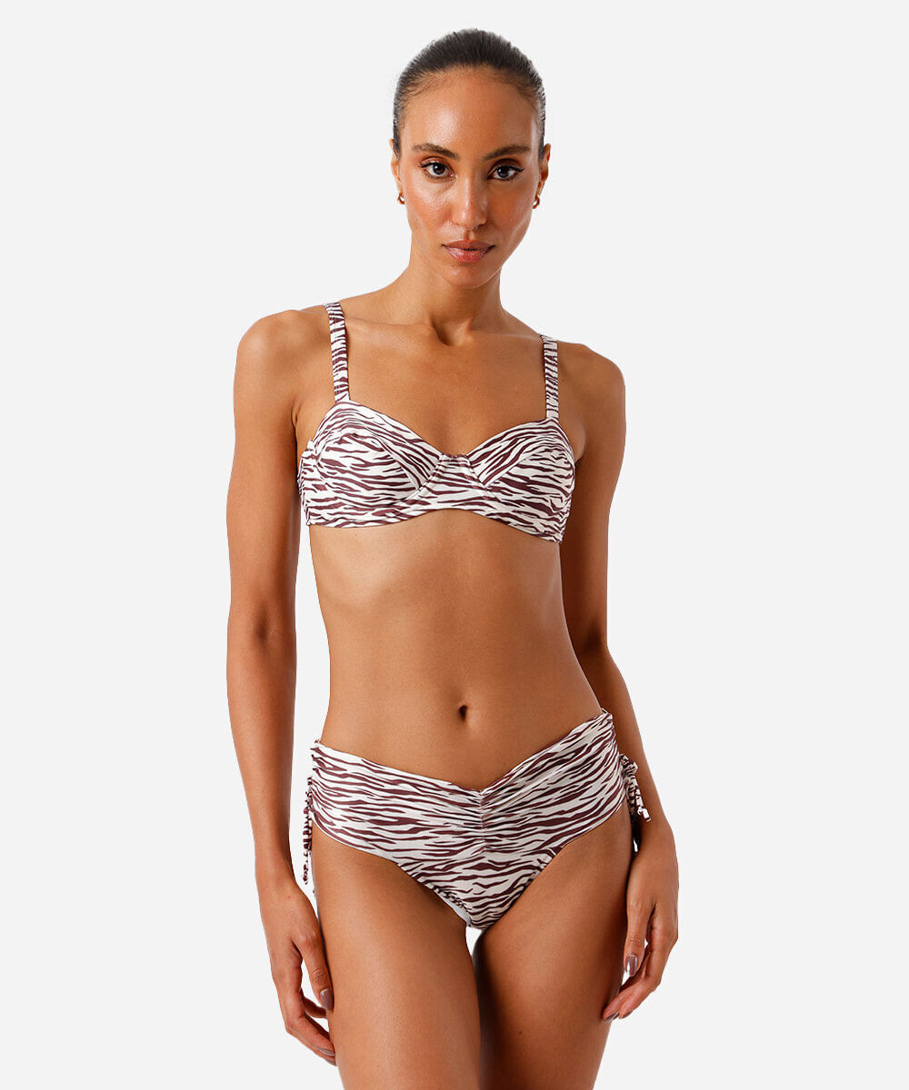 calcinha de biquÃni pala franzida estampada marrom