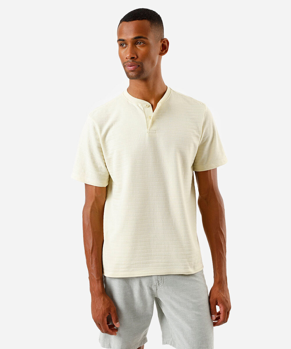 camiseta masculina henley listrada amarela