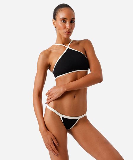 calcinha de biquíni string bicolor preta M calcinha de biquíni string bicolor preta M