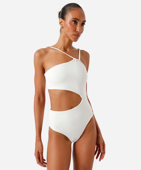 maiô recorte com miçangas off white M