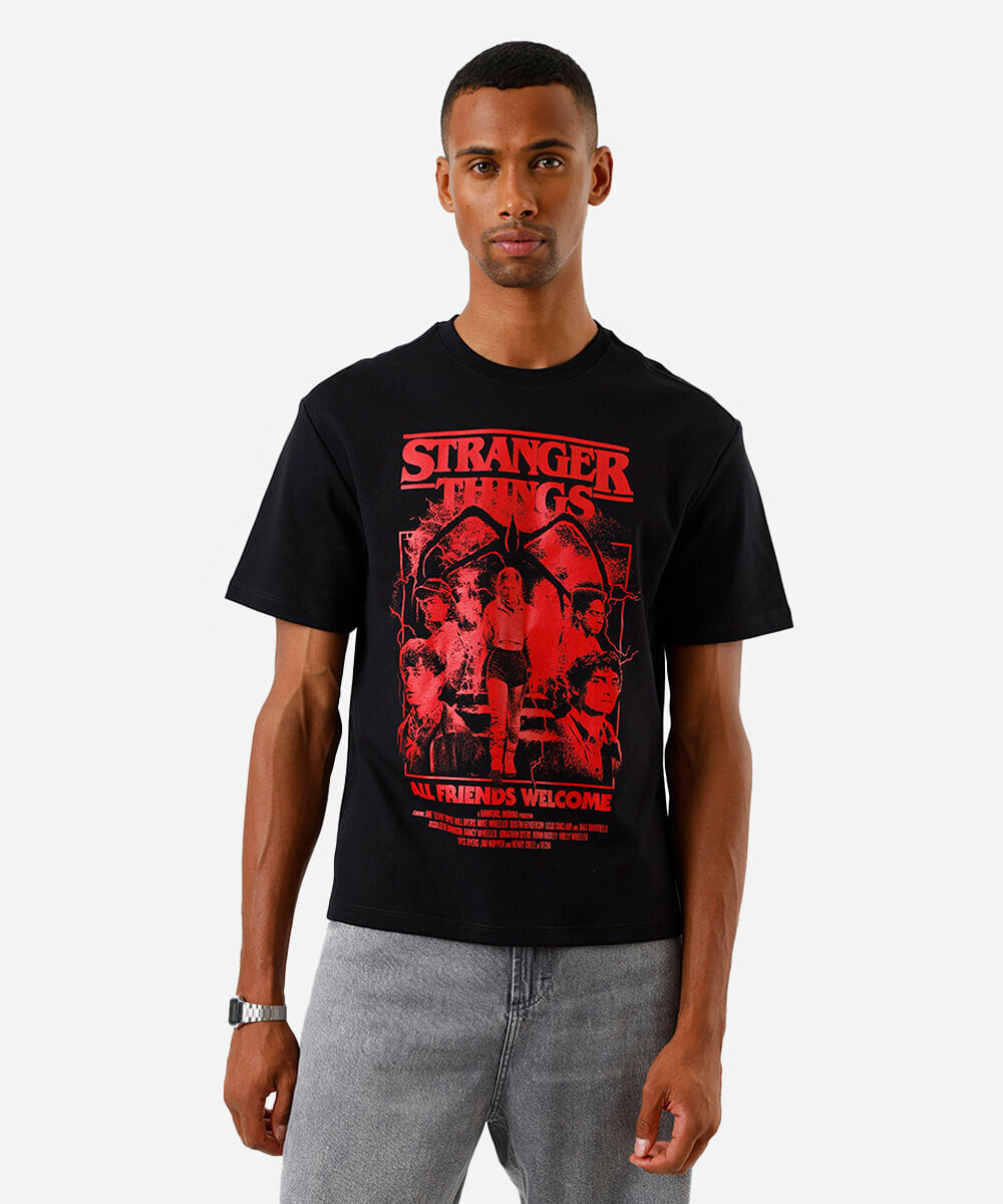 camiseta masculina relaxed fit stranger things preto