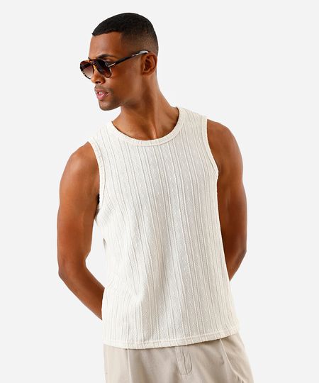 regata masculina de jacquard com cavas amplas off white M