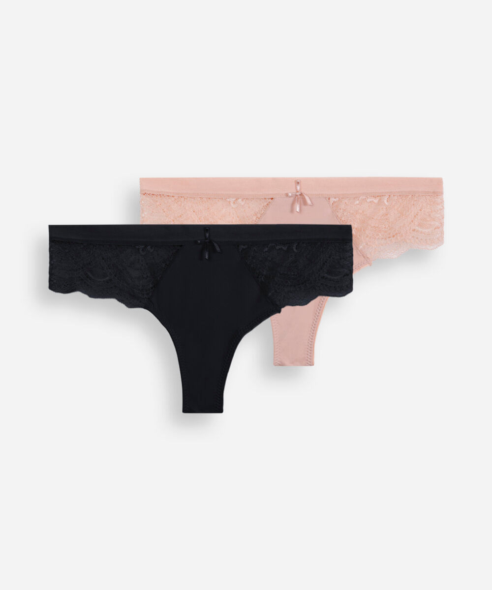 Vista 2 kit de 2 calcinhas fio dental com renda colorido C&A SORTIDO (KIT) C&A SORTIDO (KIT)