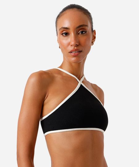biquíni top halterneck feminino bicolor preto G biquíni top halterneck feminino bicolor preto G