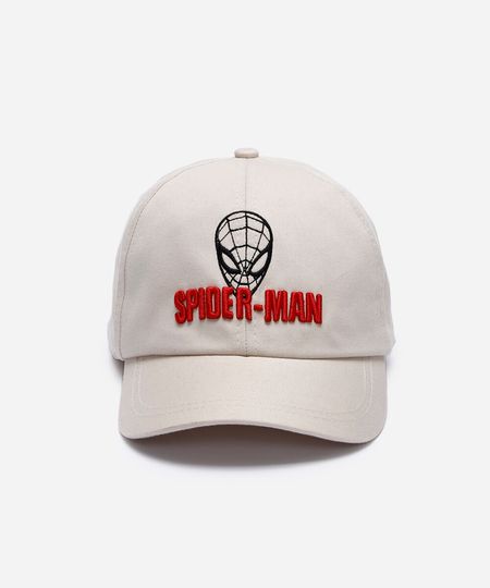 boné infantil aba curva com bordado homem aranha bege UNICO
