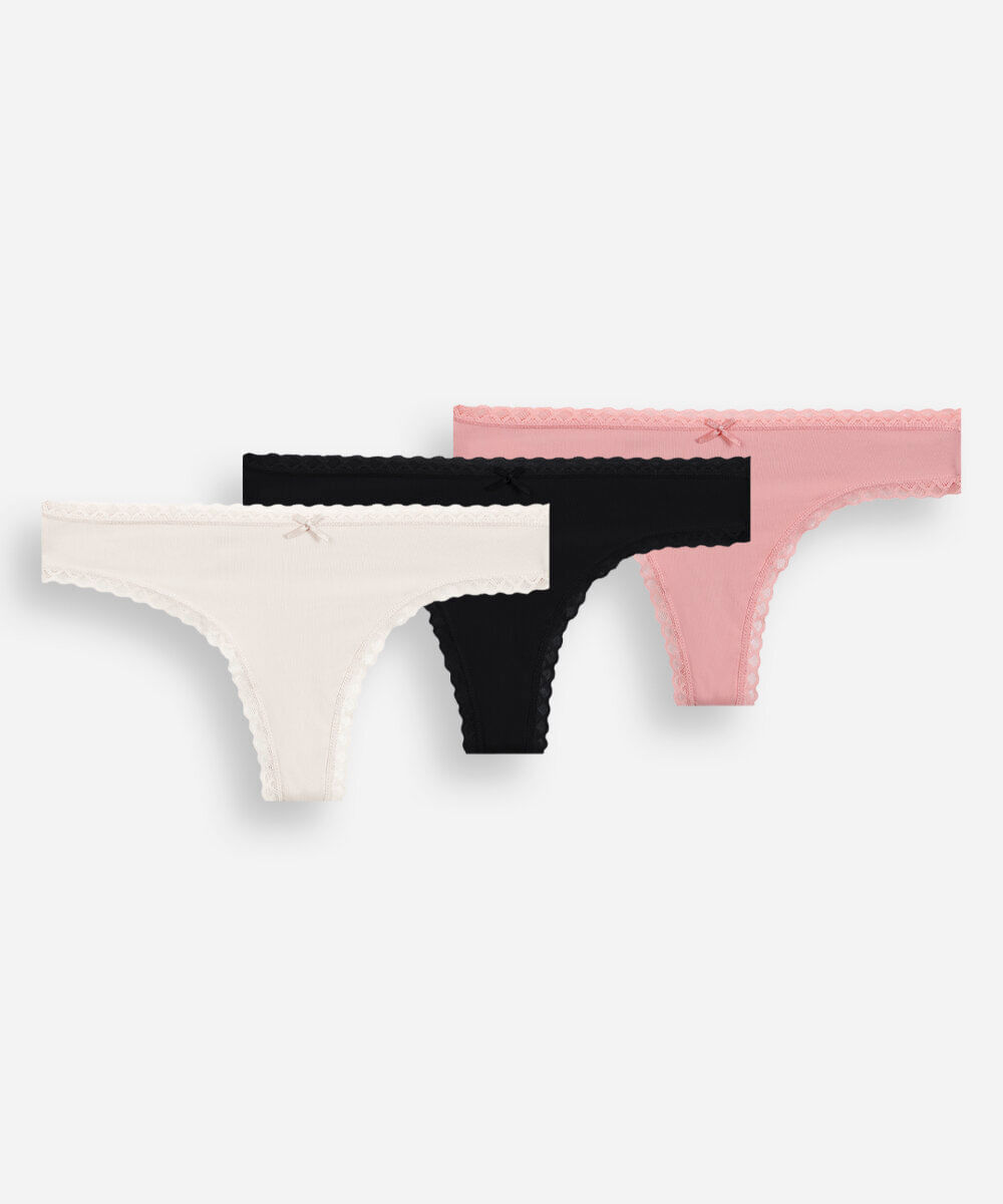 Vista 2 kit de 3 calcinhas fio dental com rendinha colorido C&A SORTIDO (KIT) C&A SORTIDO (KIT)