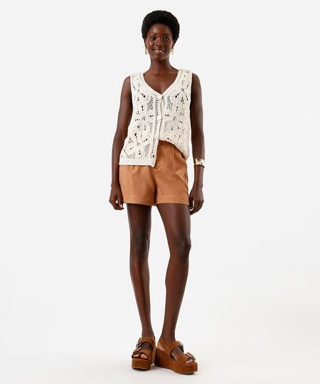 short alfaiataria de viscose cintura alta marrom 38