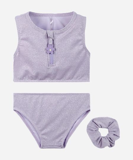 biquíni infantil com lurex e elástico para cabelo lilás 4