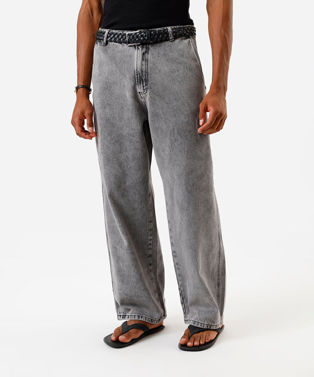calça masculina super baggy jeans cinza