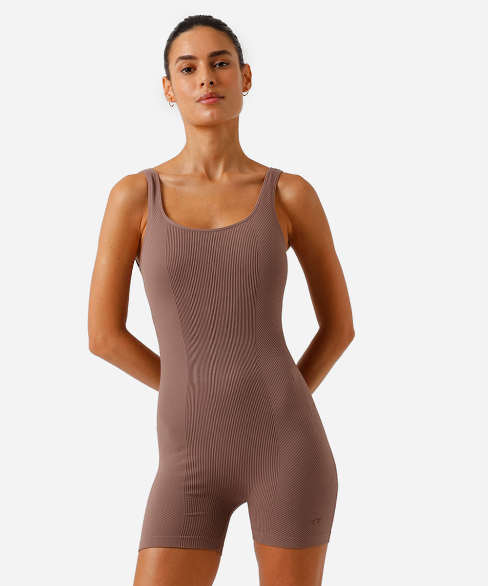 macaquinho feminino esportivo ace com compressão marrom