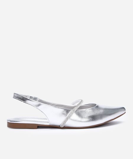 sapatilha feminina metalizada bico fino com brilhos oneself prata 39 sapatilha feminina metalizada bico fino com brilhos oneself prata 39