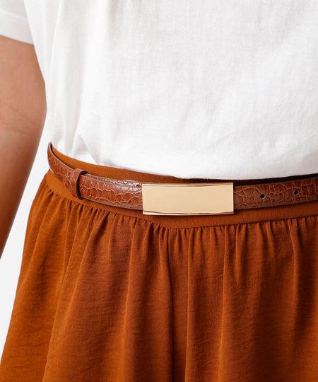 cinto feminino vernizado fivela retangular marrom 85CM