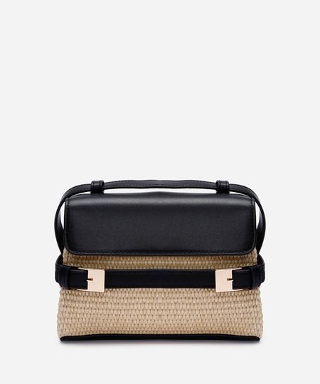 bolsa crossbody palha e detalhe de fivela bege UNICO