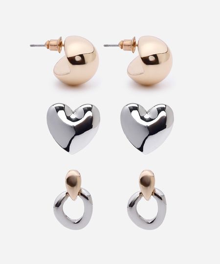 kit de 3 brincos minimals colorido UNICO