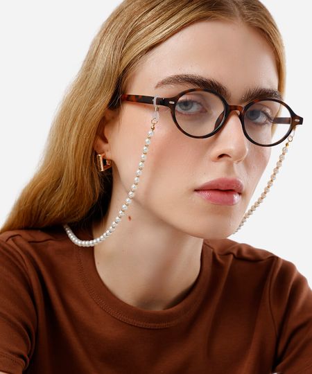 cordão de óculos pérolas dourado UNICO