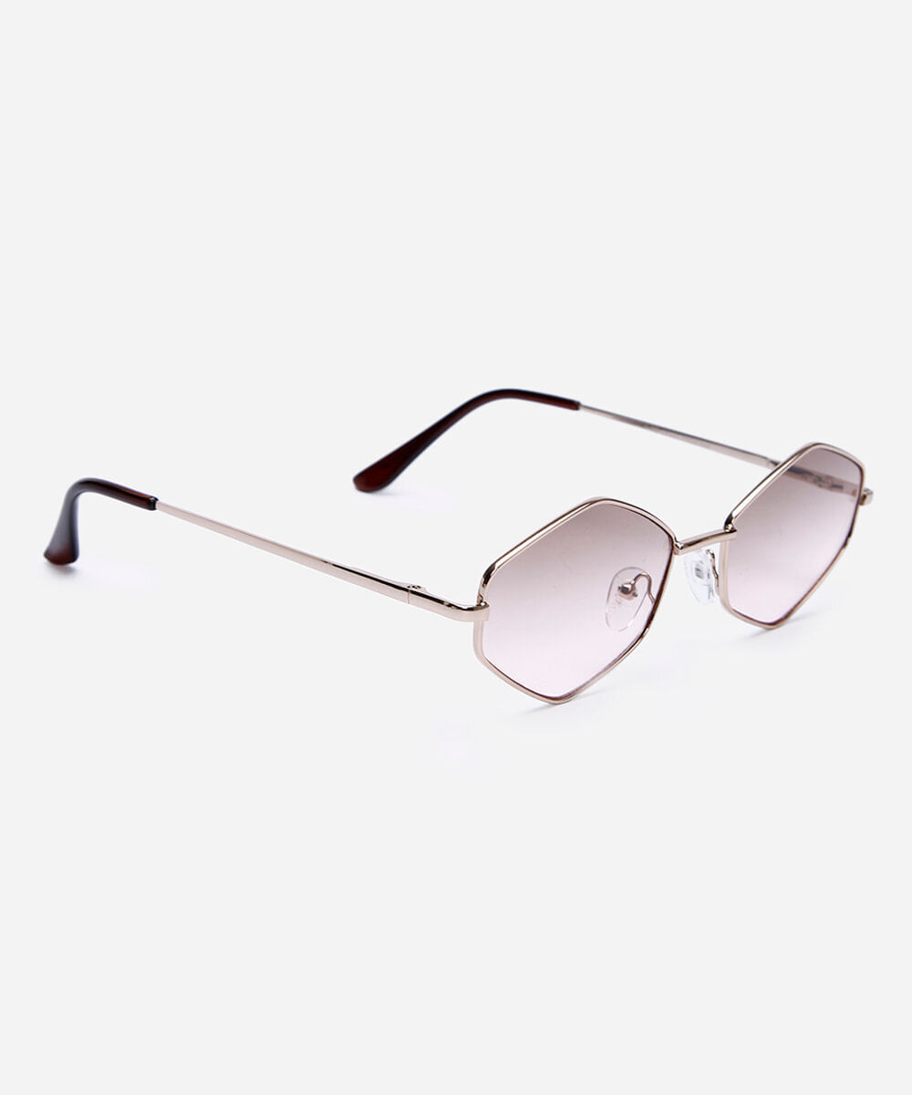 óculos de sol hexagonal dourado