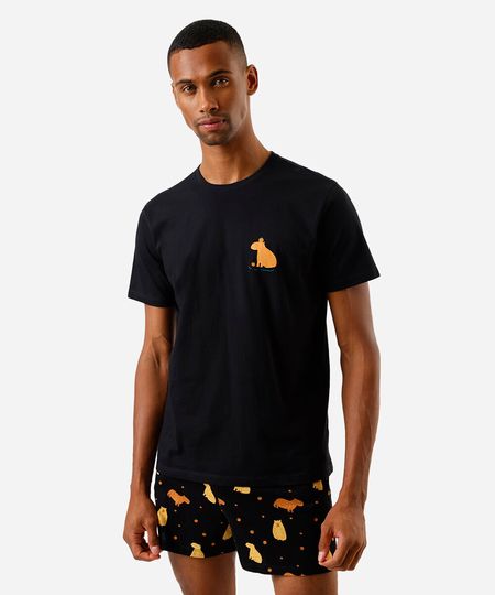 pijama masculino de algodão capivara preto P