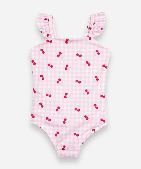 maiô infantil vichy cereja rosa 2