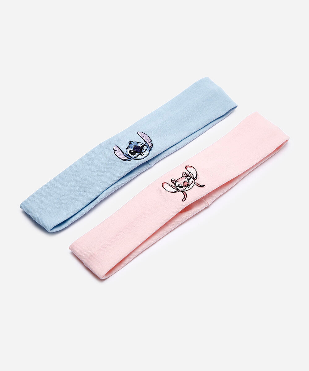 kit de 2 faixas de cabelo infantis stitch e angel colorida