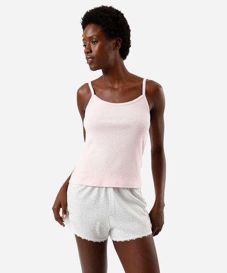 short de pijama feminino avulso com renda canelado cinza P
