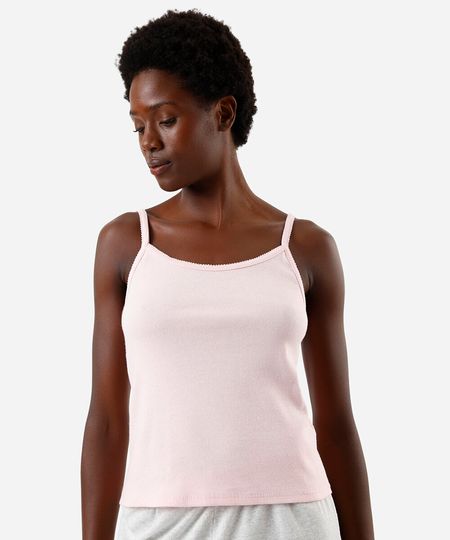 regata de pijama feminina com algodão alça fina canelada rosa PP regata de pijama feminina com algodão alça fina canelada rosa PP