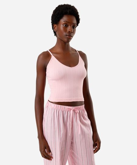 regata pijama feminino alças finas listra relevo rosa PP