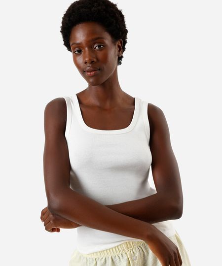 regata de pijama em algodão decote quadrado off white P