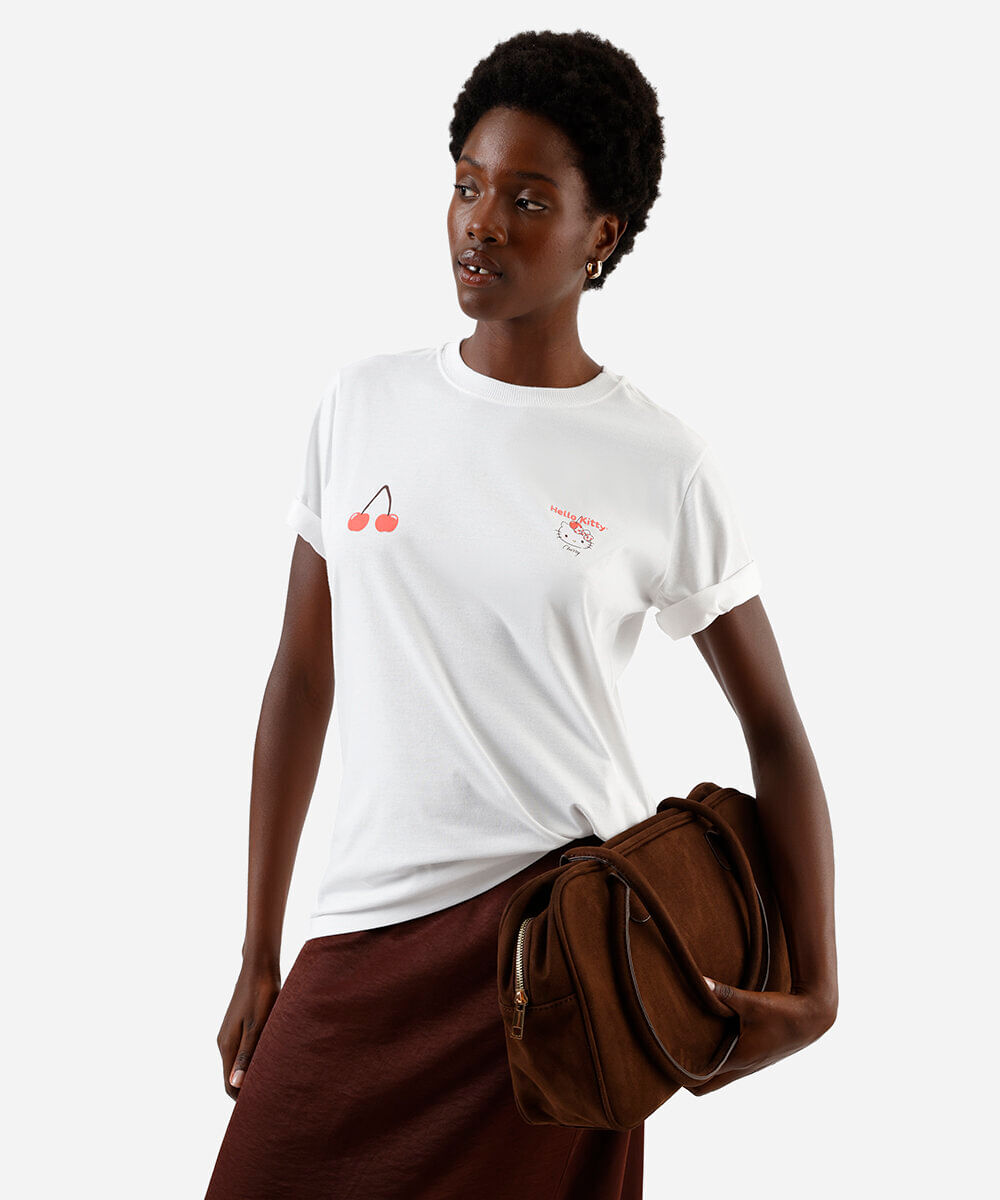 camiseta feminina hello kitty cherry off white