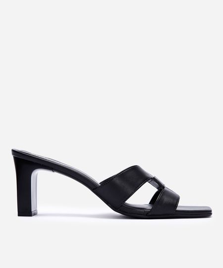 tamanco bico quadrado com recorte salto grosso oneself preto 37