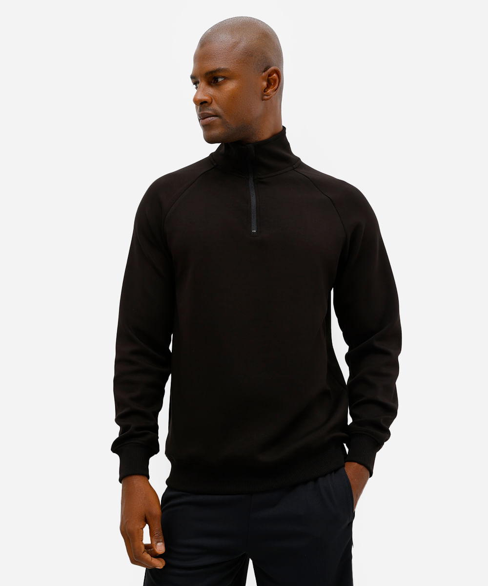 blusão masculino esportivo gola alta com zíper preto
