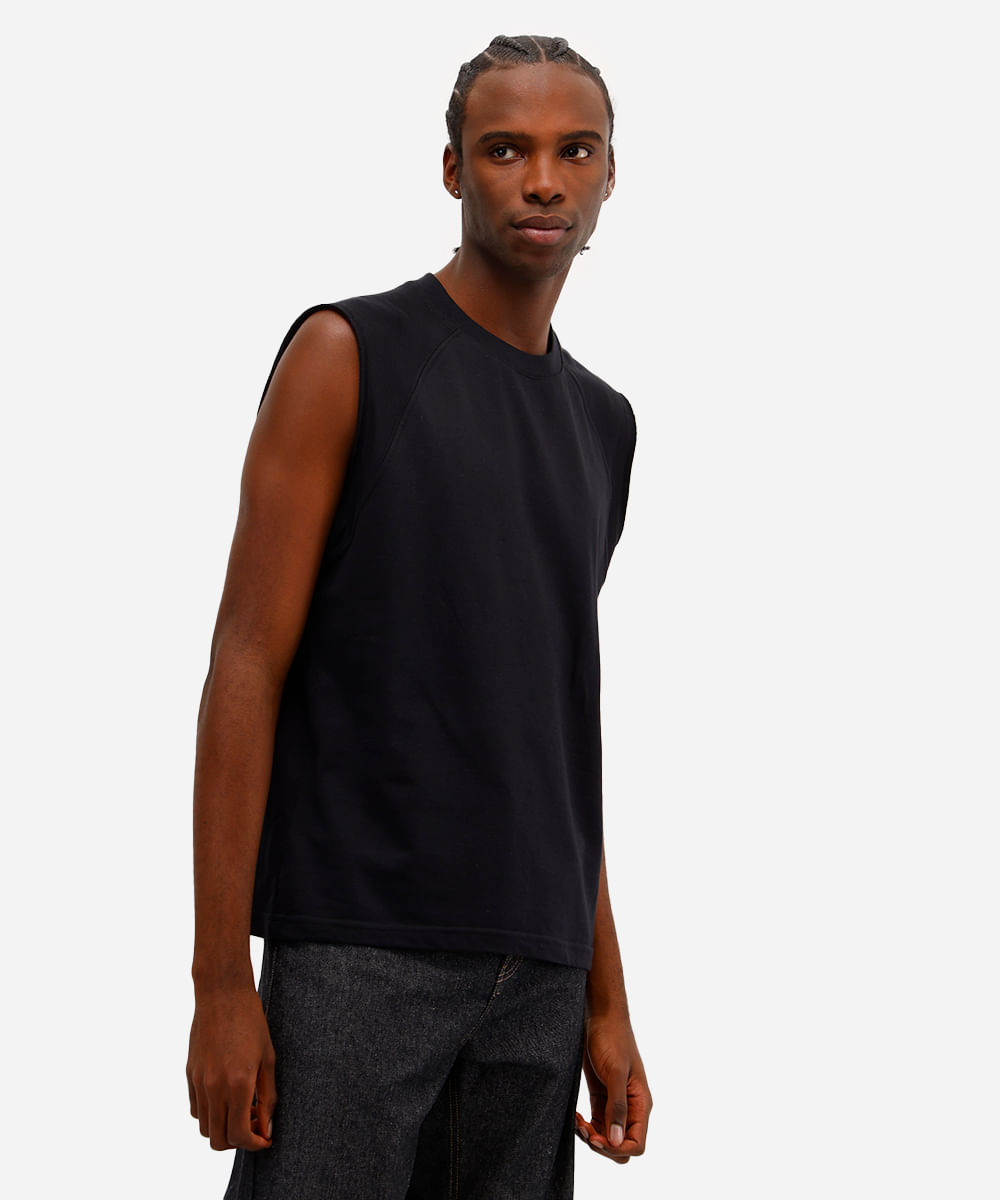 regata masculina machão de moletinho raglan preta