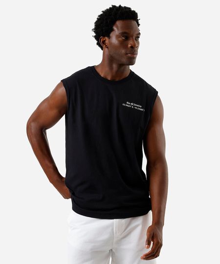 regata machão masculina em algodão rio de janeiro  preta PP