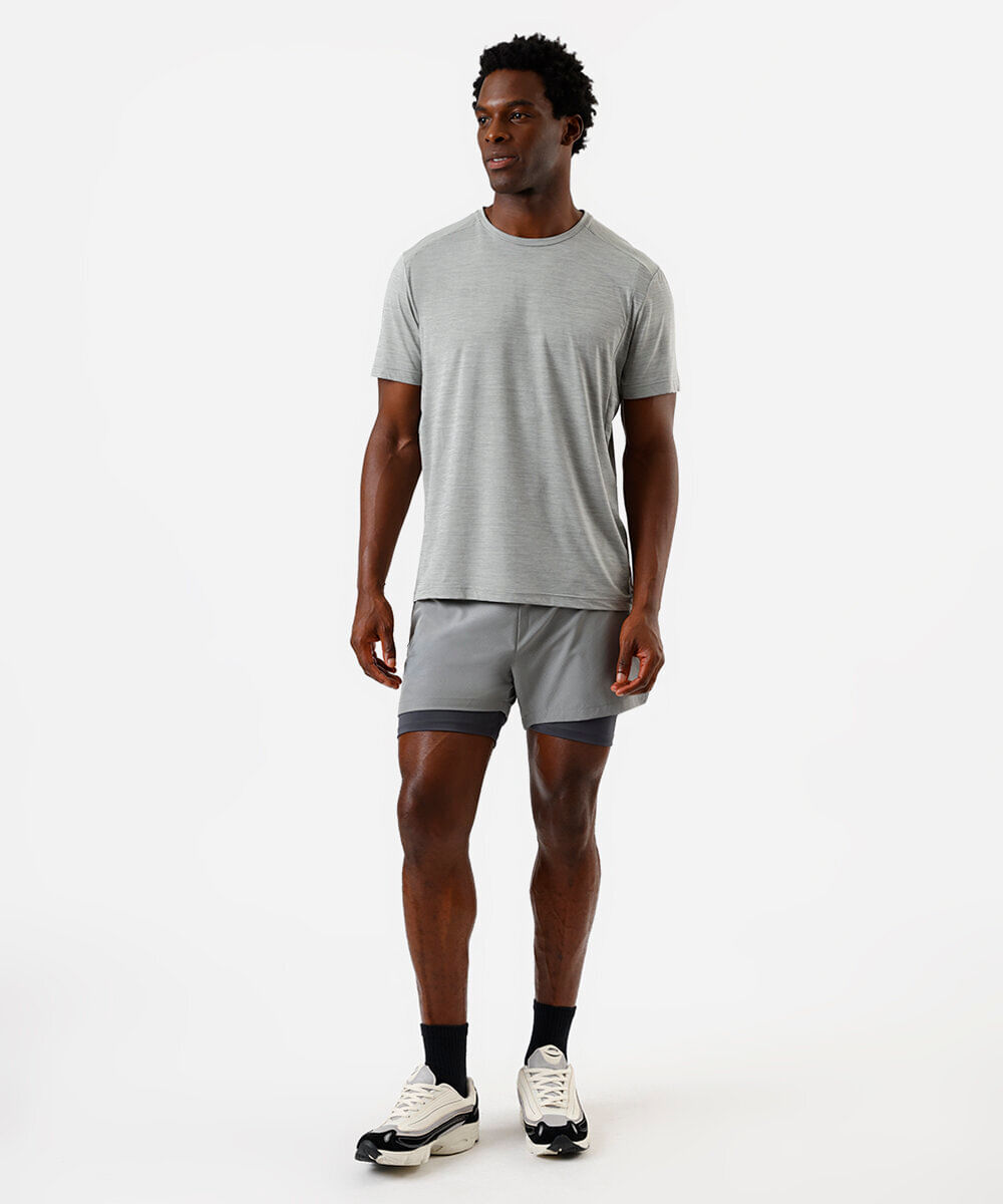short masculino esportivo ace com bermuda de compressão cinza