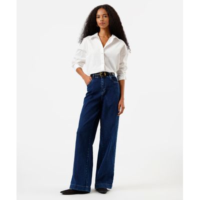 calça wide leg feminina jeans sawary azul