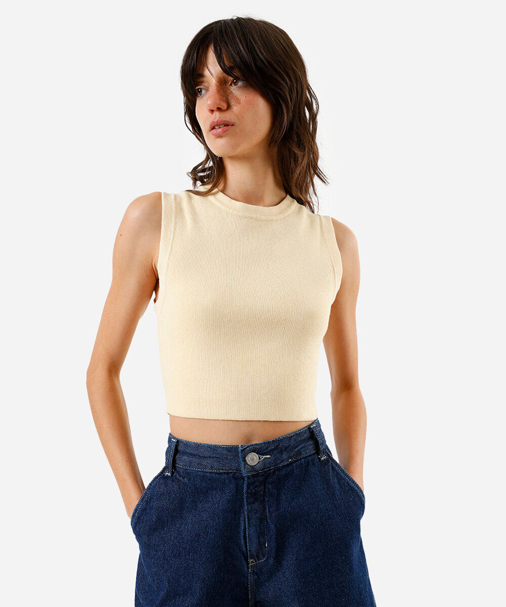 regata de viscose alça larga canelada amarela