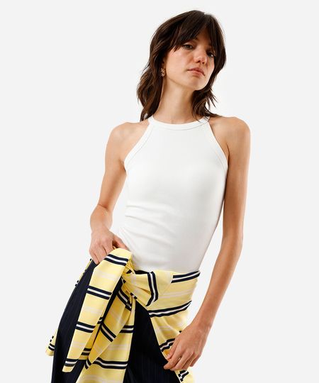 regata básica feminina de algodão halterneck com bojo off white G