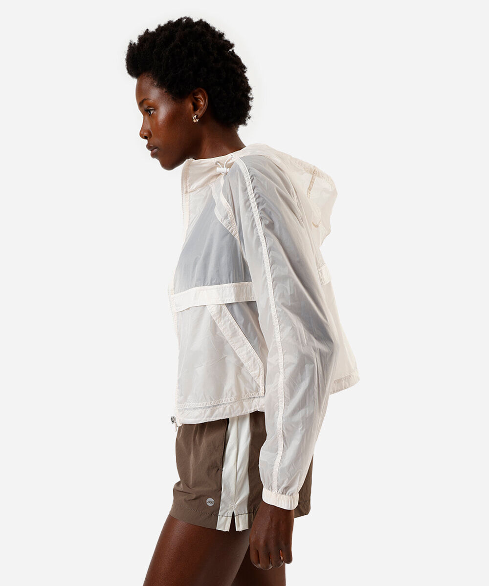 jaqueta feminina corta vento transparente off white