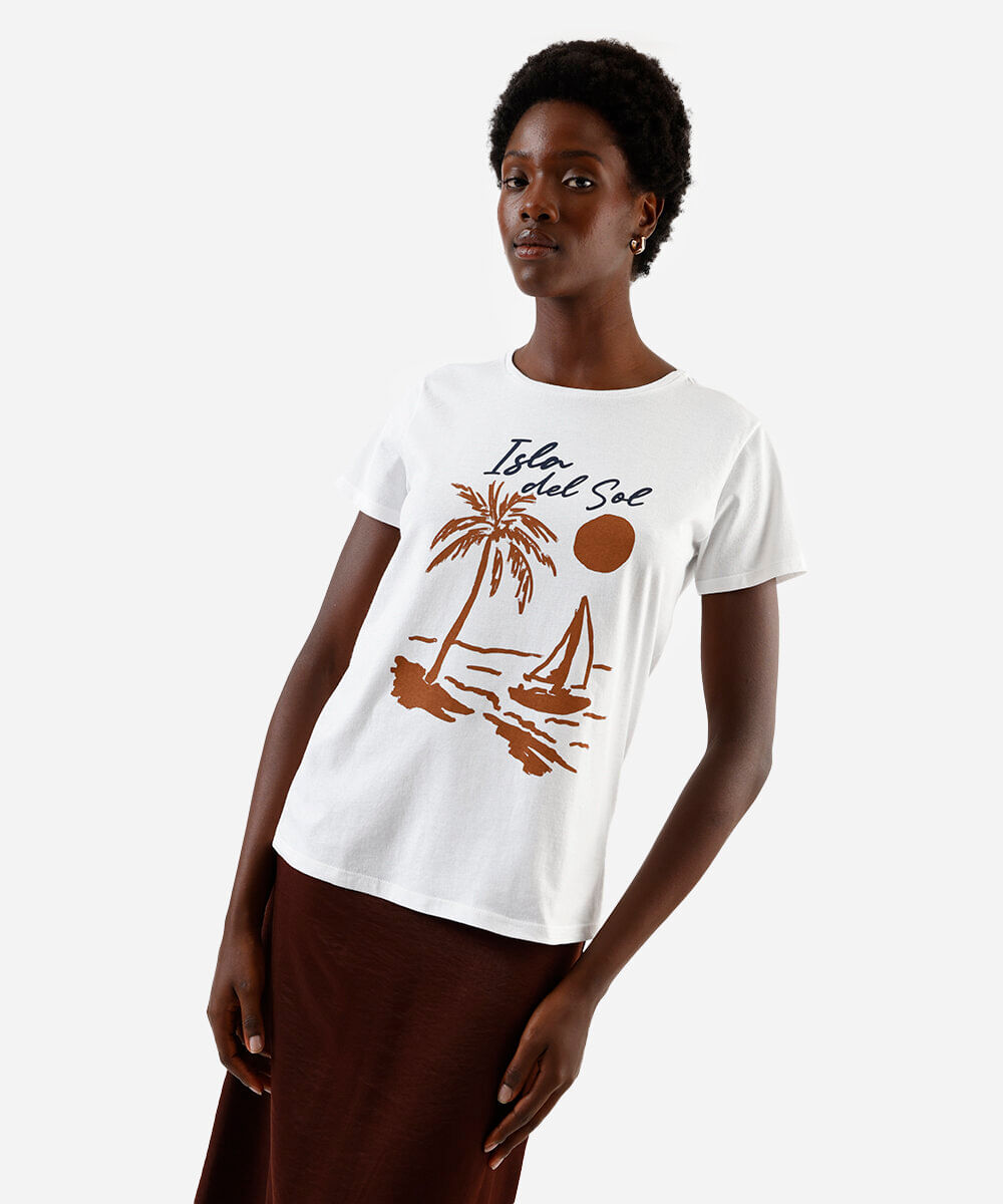 camiseta feminina de algodão isla del sol off white