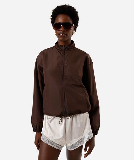 jaqueta corta vento feminina básica marrom P