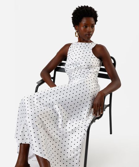 vestido longo feminino com franzido poá acetinado off white M