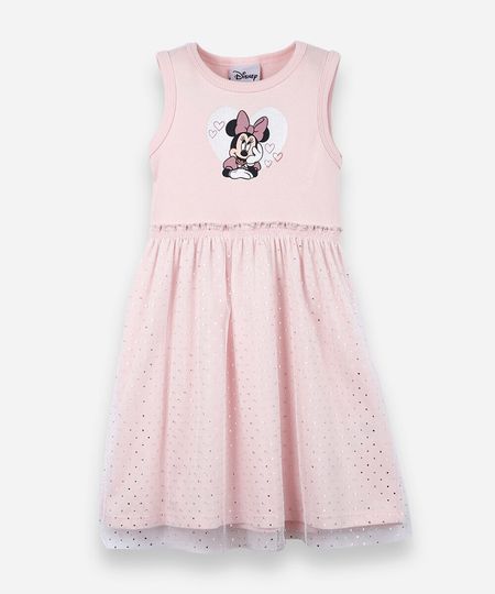 vestido infantil de algodão com tule minnie rosa 1 vestido infantil de algodão com tule minnie rosa 1
